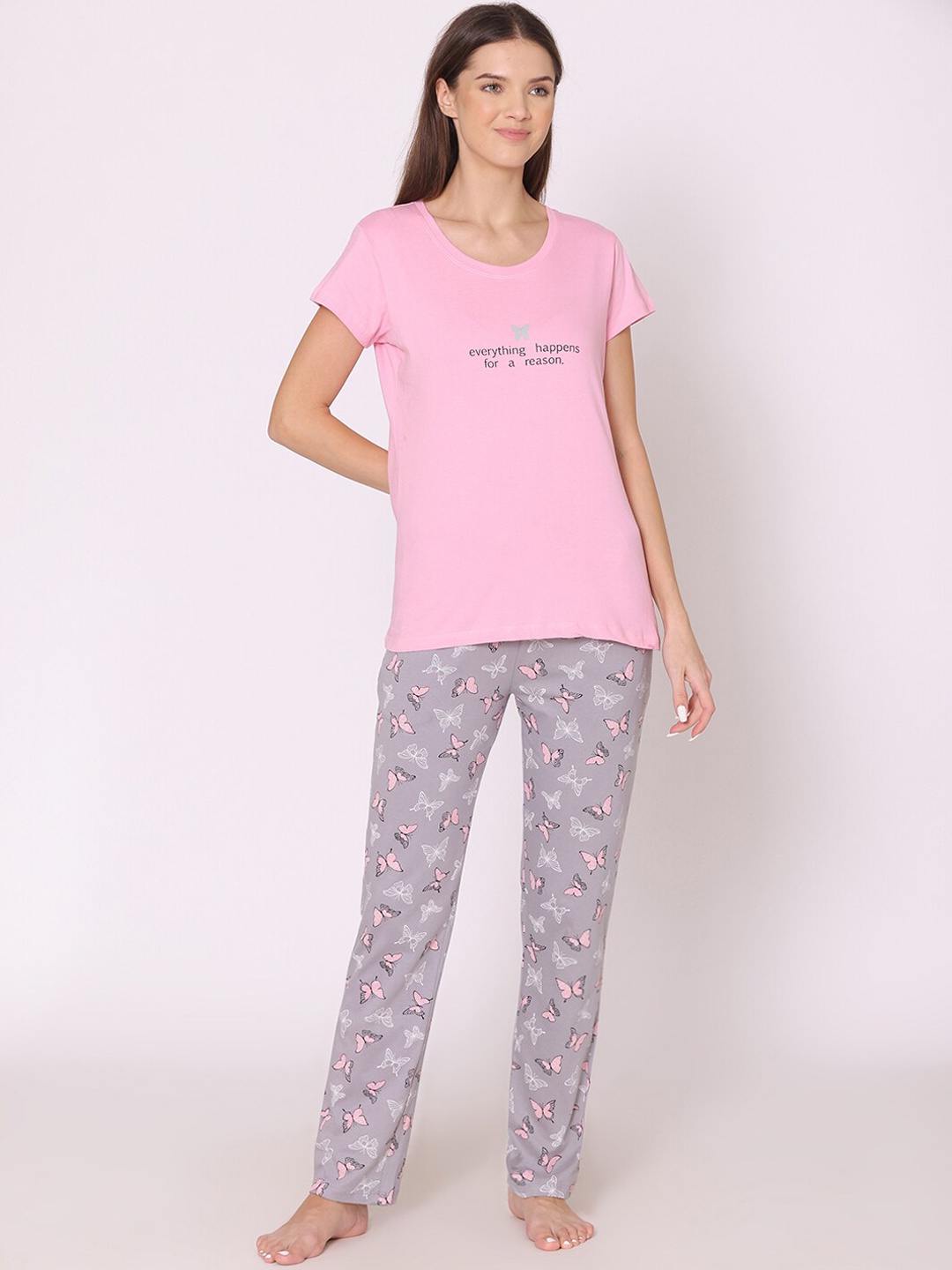 

Bodycare Women Printed Pure Cotton Night suit, Pink