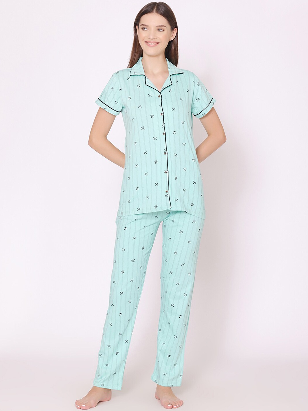 

Bodycare Women Printed Pure Cotton Night suit, Green