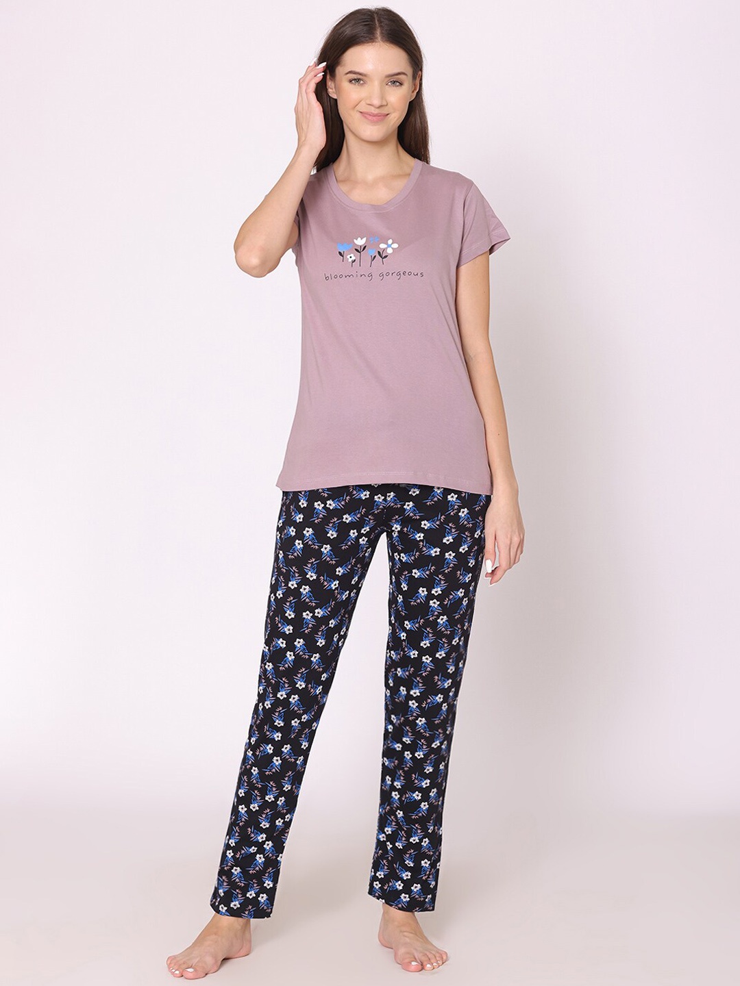 

Bodycare Women Printed Pure Cotton Night suit, Violet