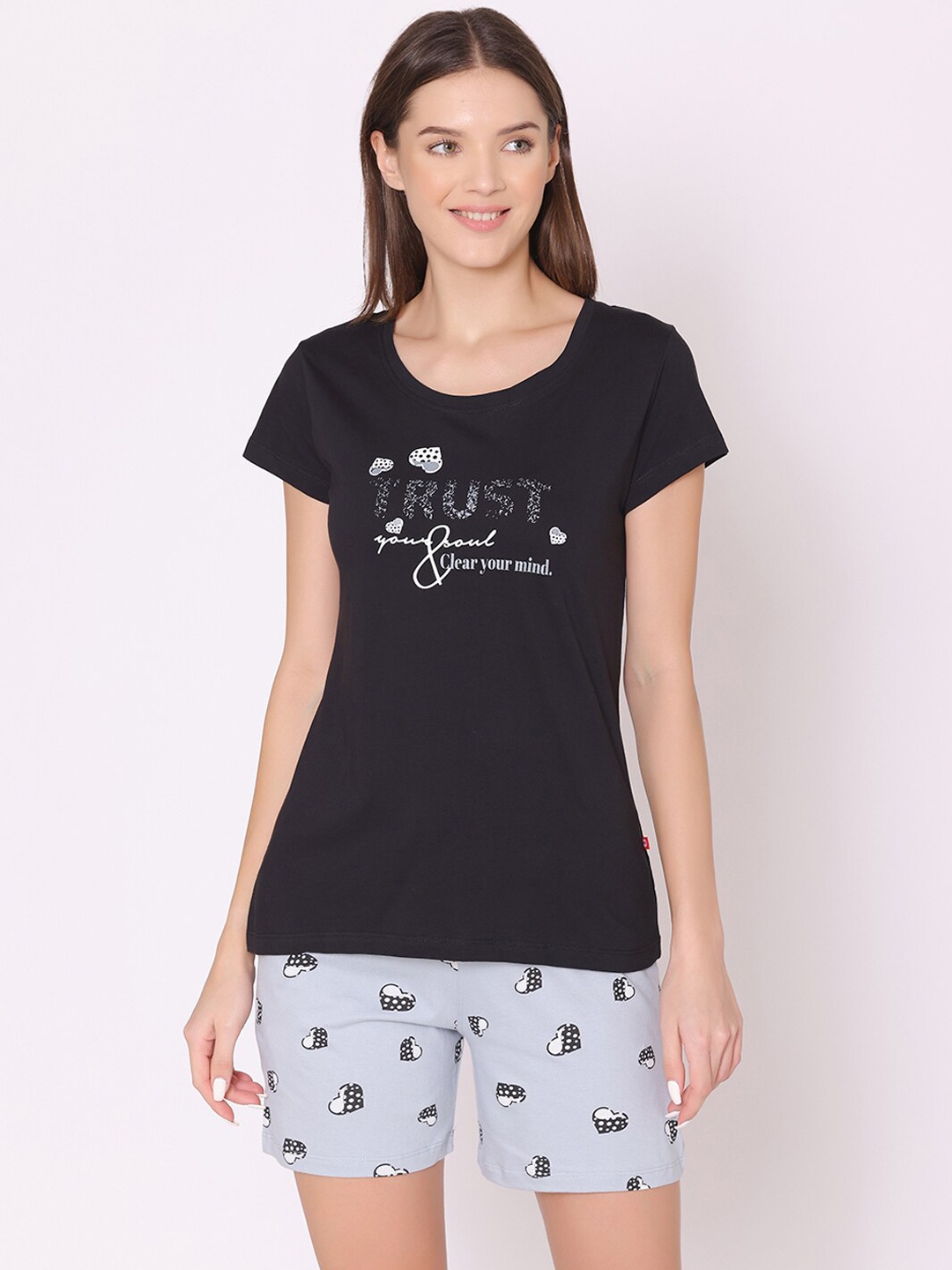 

Bodycare Women Printed Pure Cotton Night suit, Black