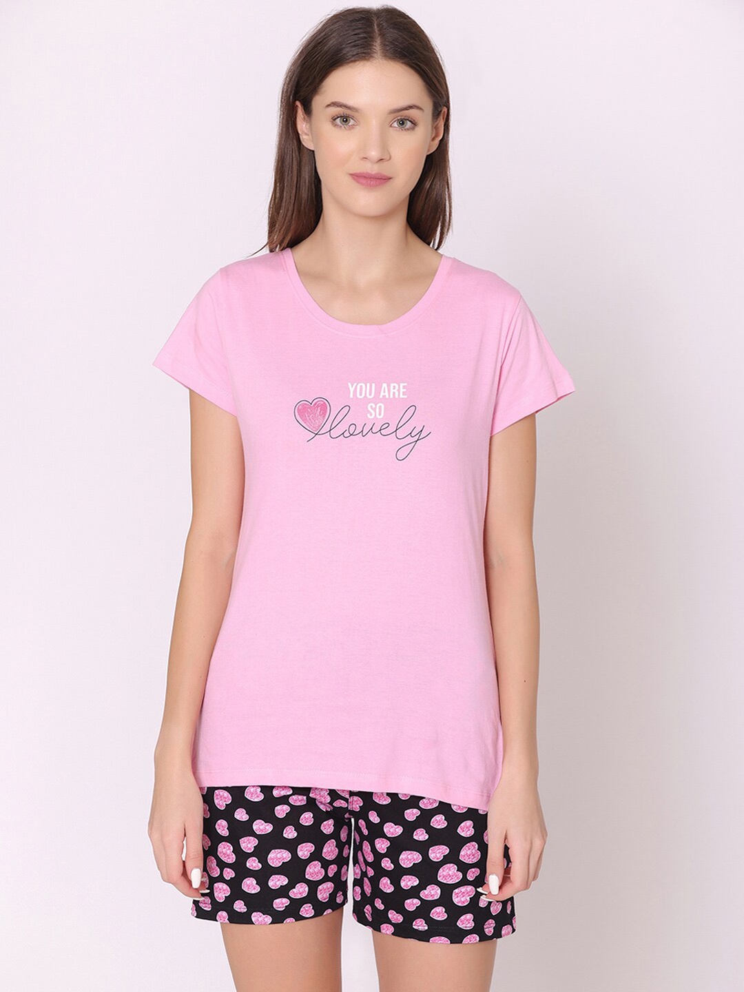 

Bodycare Women Printed Pure Cotton Night suit, Pink
