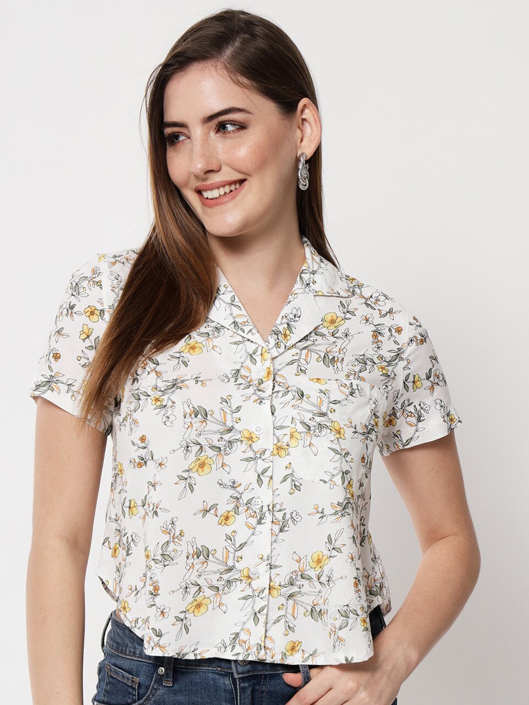 

HERE&NOW Women Standard Floral Printed Casual Shirt, White