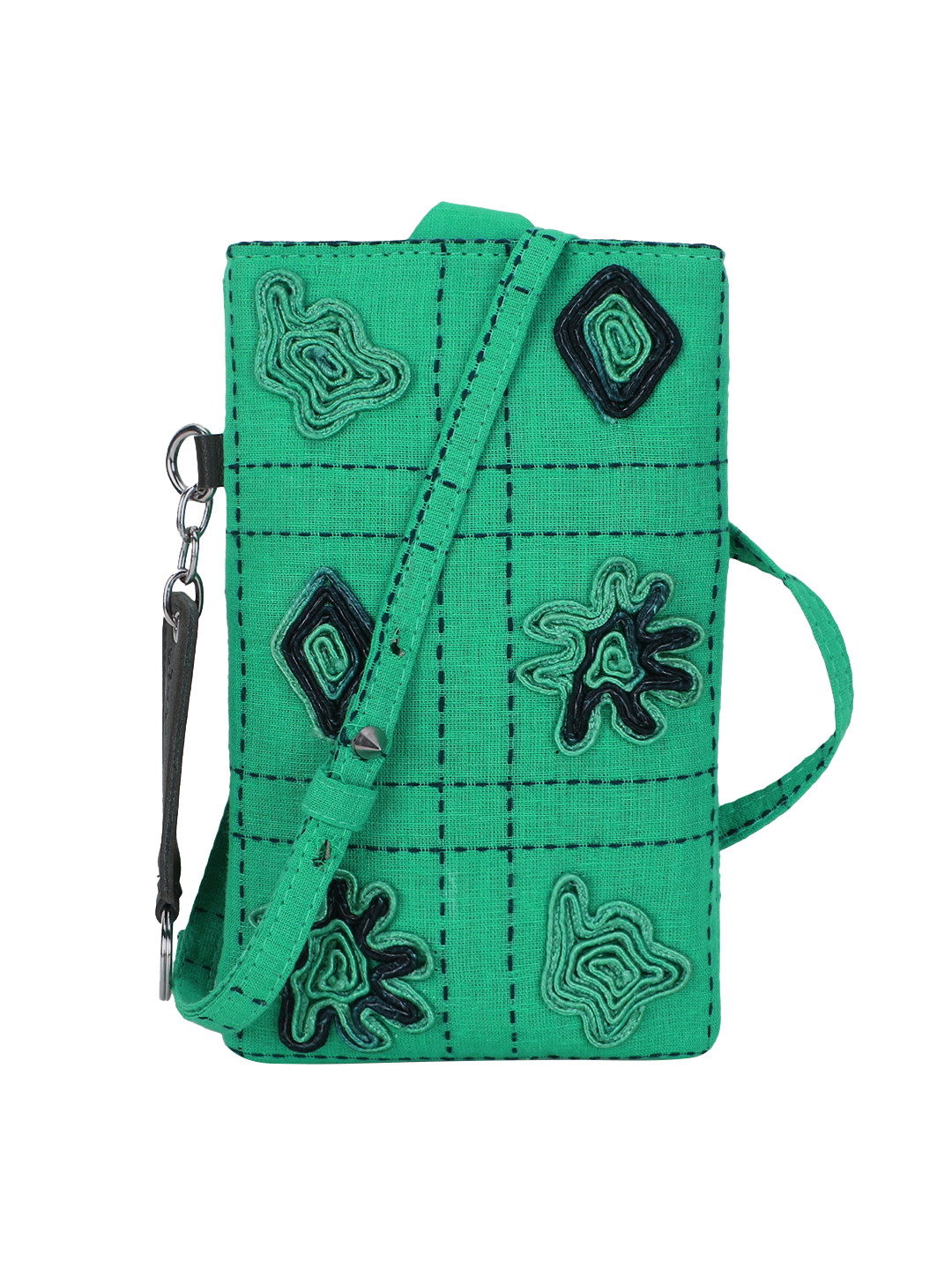 

Spice Art Women Printed Hand Embroidered Mobile Pouch Sling Bag, Green