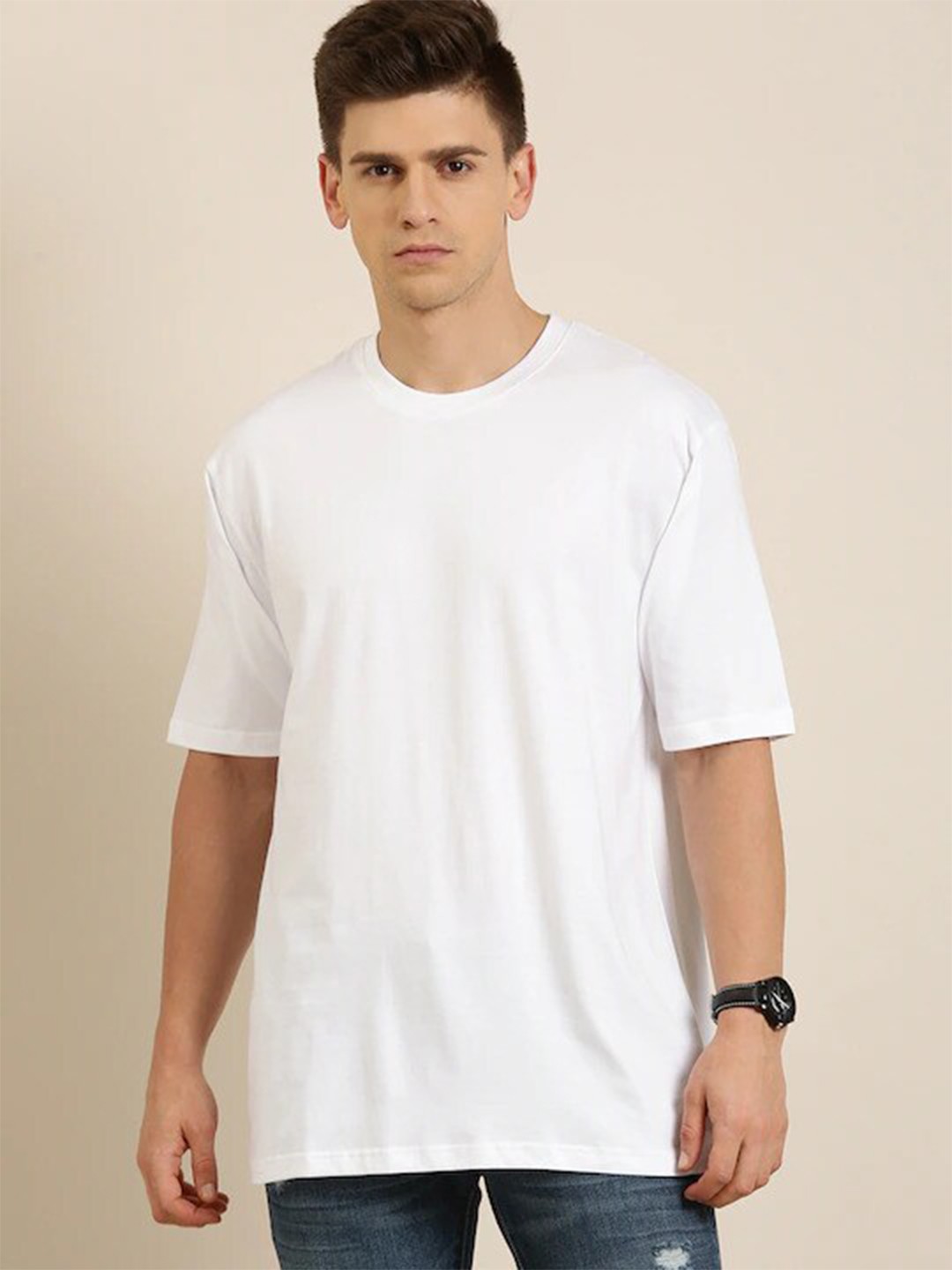 

Rodzen Men Pure Cotton Loose T-shirt, White