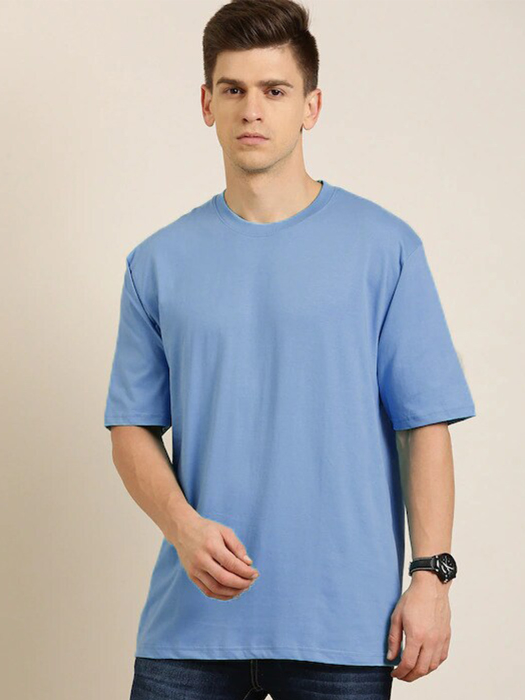 

Rodzen Men Pure Cotton Loose T-shirt, Blue