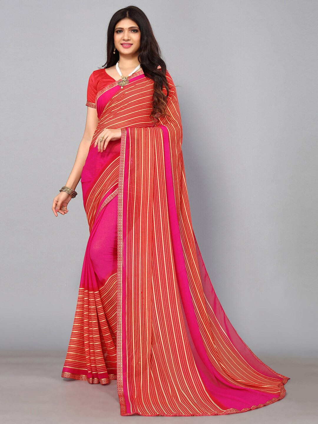 

SIRIL Striped Saree, Pink