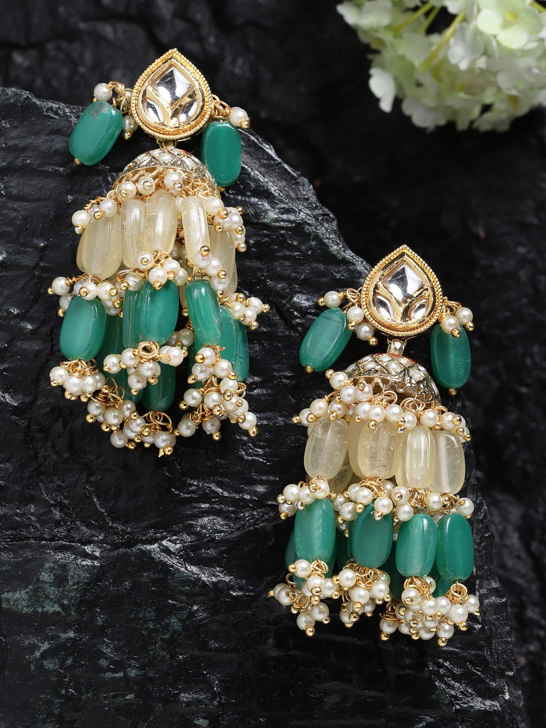 

DUGRISTYLE Gold Plated Classic Jhumkas Earrings, Green