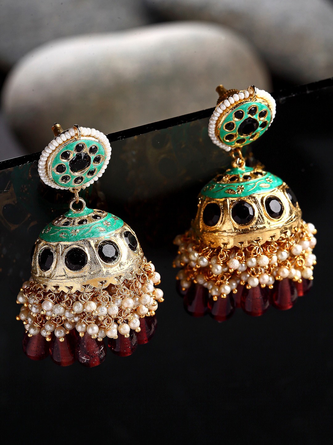 

DUGRISTYLE Gold-Plated Classic Jhumkas Earrings, Green
