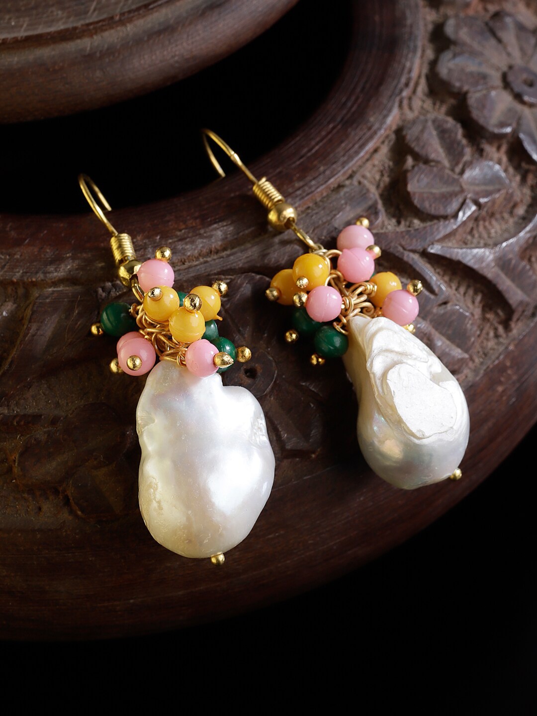 

DUGRISTYLE Pearl Beaded Gold-Plated Drop Earrings, Pink