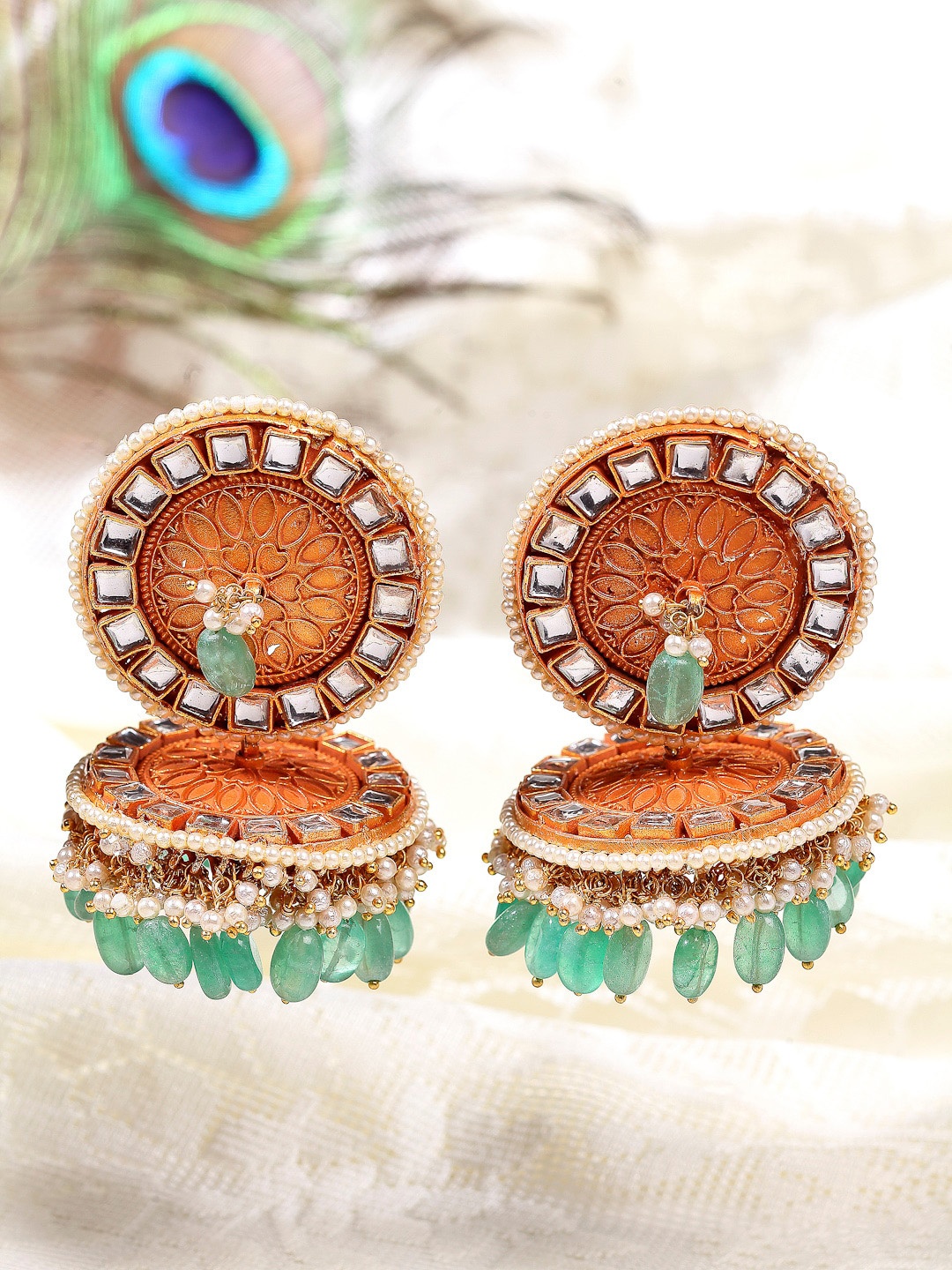 

DUGRISTYLE Gold Plated Classic Jhumkas Earrings, Orange