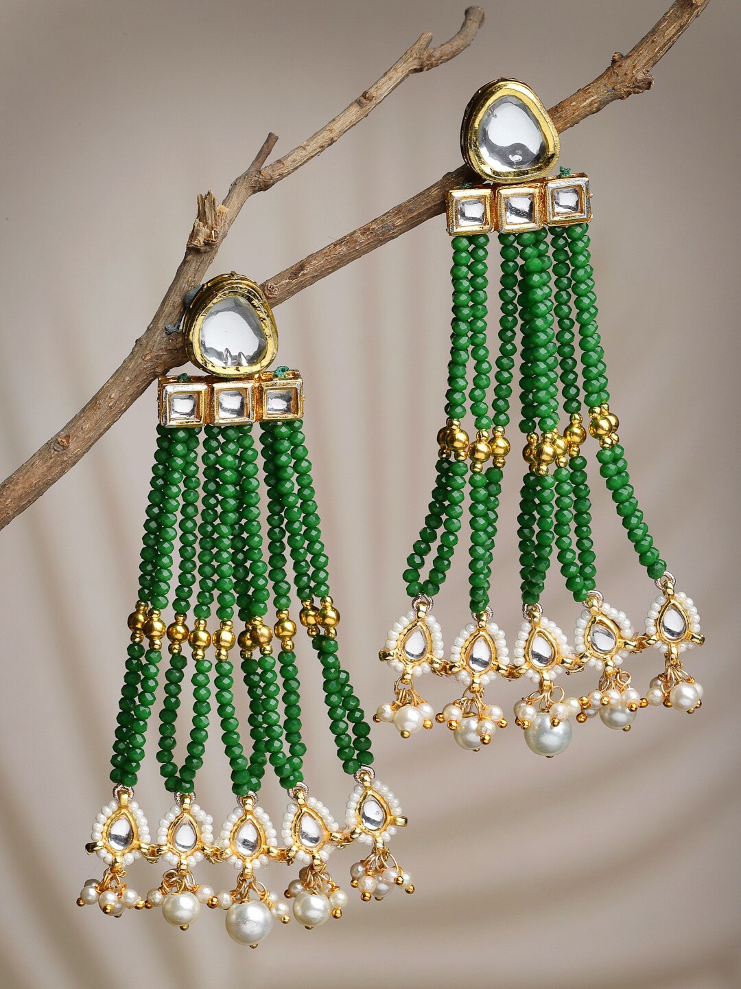 

DUGRISTYLE Gold-Plated Kundan Classic Drop Earrings, Green