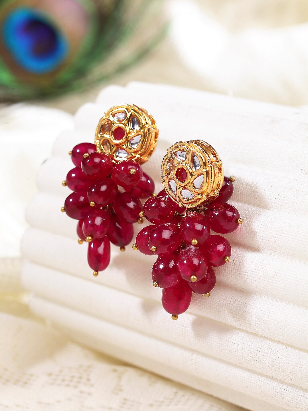 

DUGRISTYLE Gold-Plated Kundan Classic Drop Earrings, Red