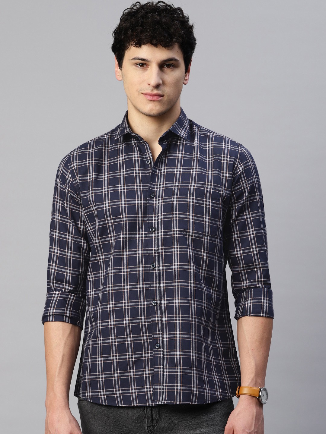 

5TH ANFOLD Men Slim Fit Checked Casual Shirt, Blue