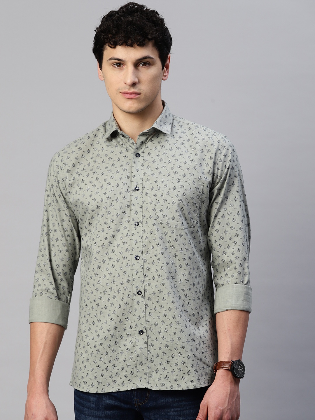 

5TH ANFOLD Men Slim Fit Floral Printed Casual Shirt, Green