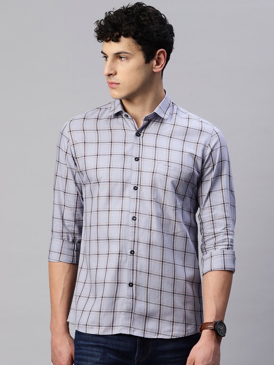 

5TH ANFOLD Men Slim Fit Checked Casual Shirt, Blue