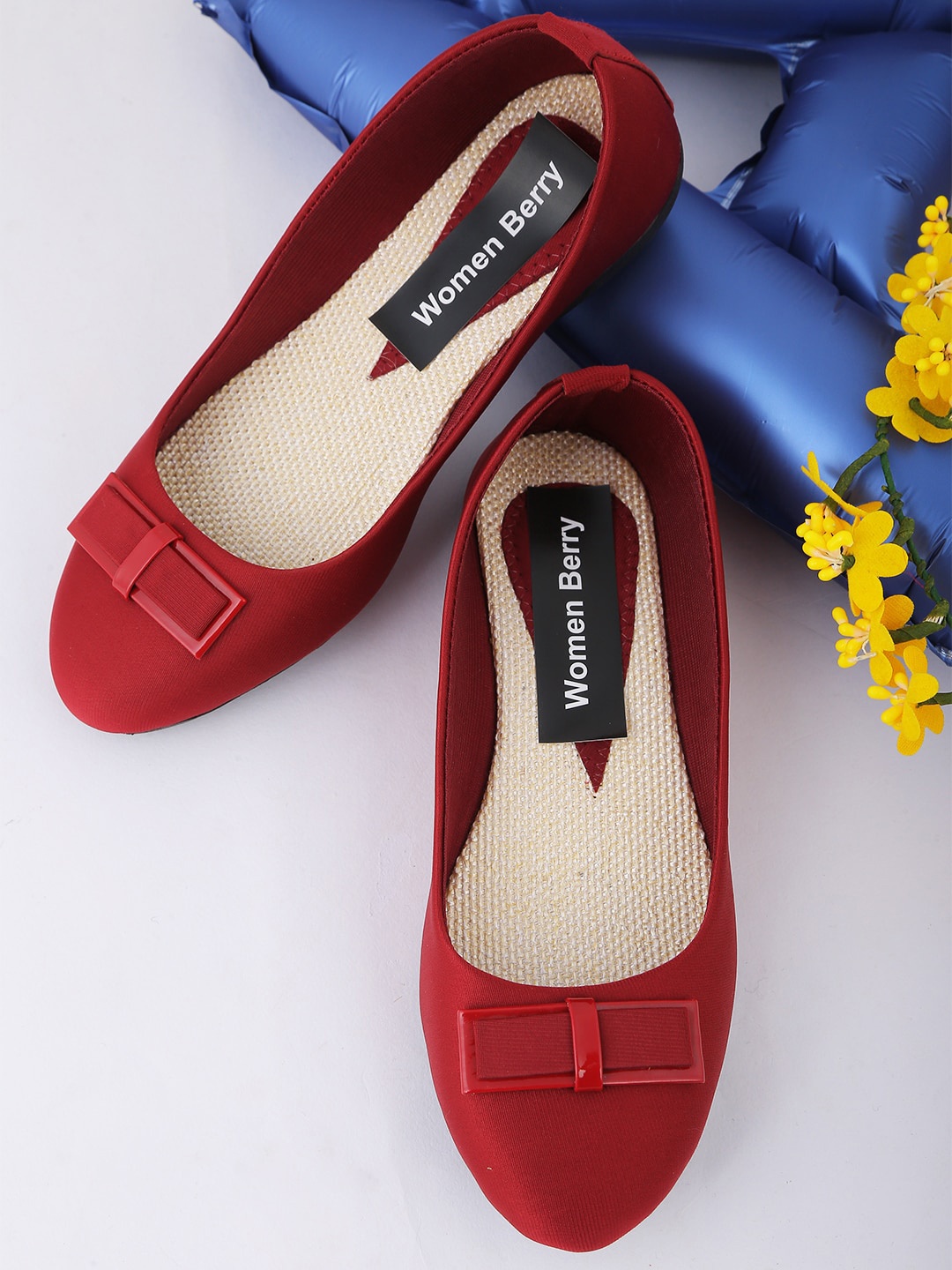 

WOMENS BERRY Women Ballerinas with Bows Flats, Maroon