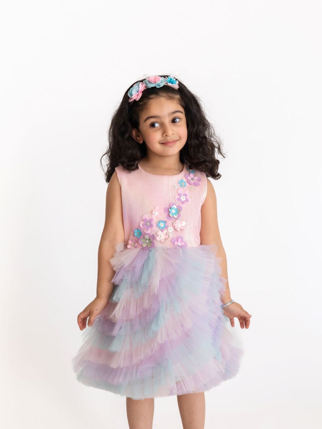 

A Little Fable Girls Floral Net Dress, Lavender