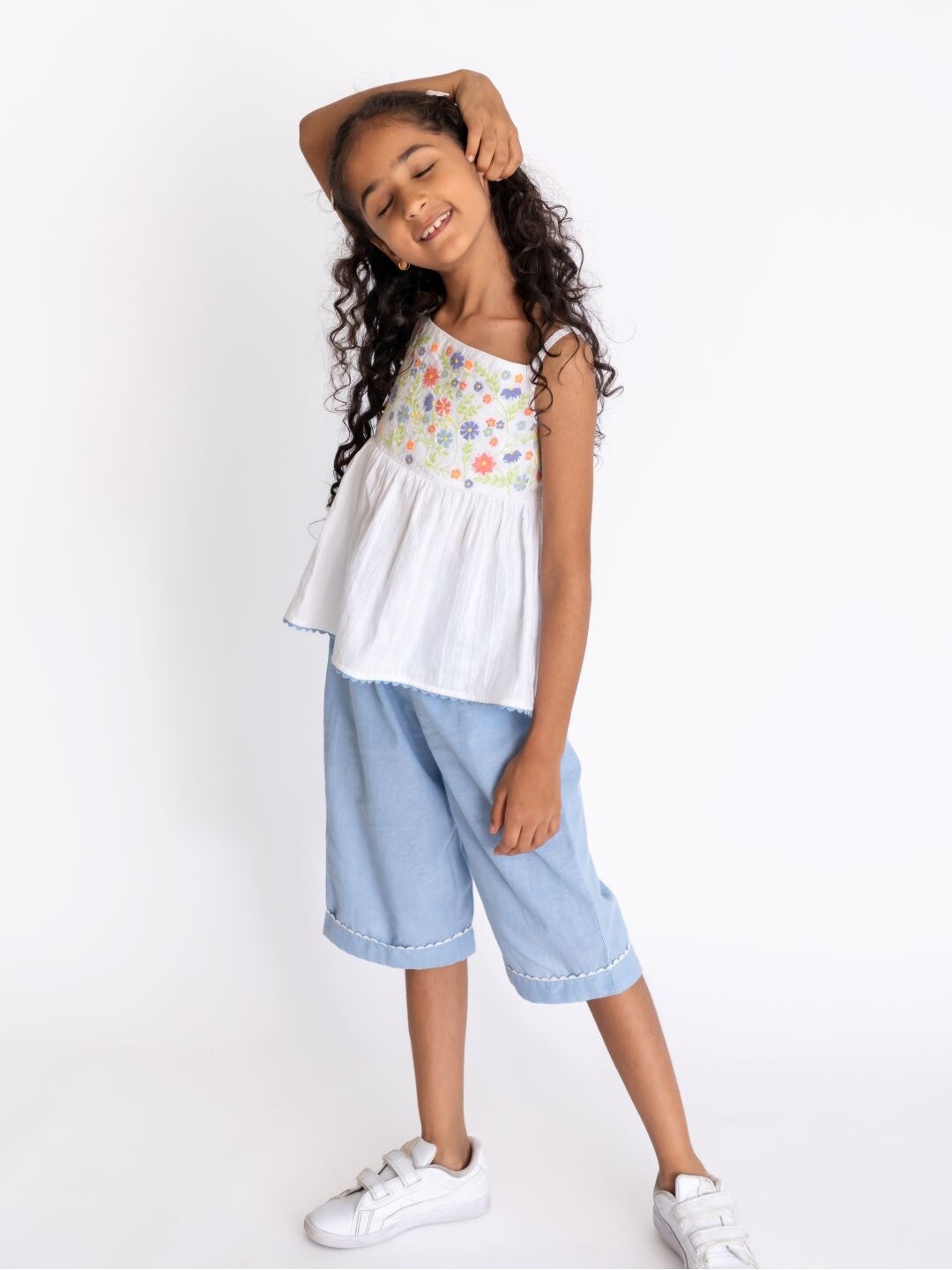 

A Little Fable Floral Embroidered Midi Dress, White