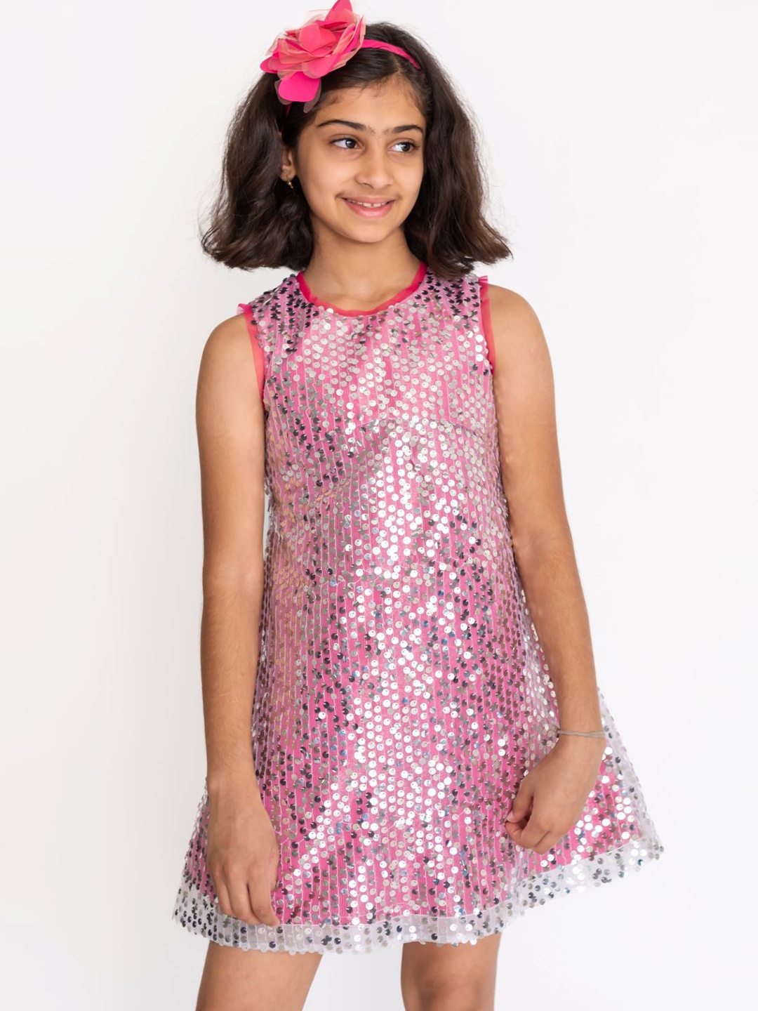 

A Little Fable Girls Sequined Embellished A-Line Dress, Lavender