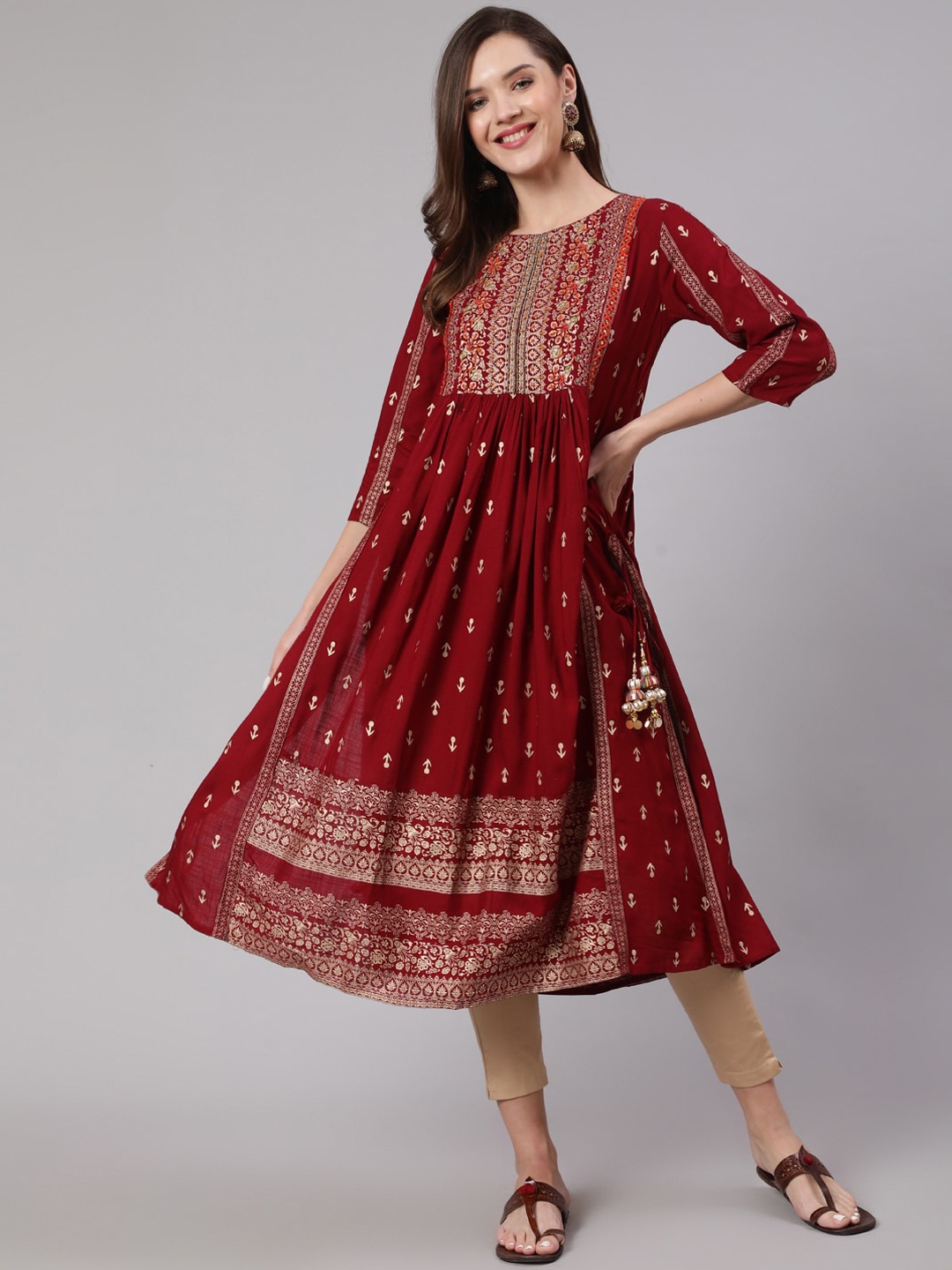 

Nehamta Women Ethnic Motifs Printed Anarkali Kurta, Maroon