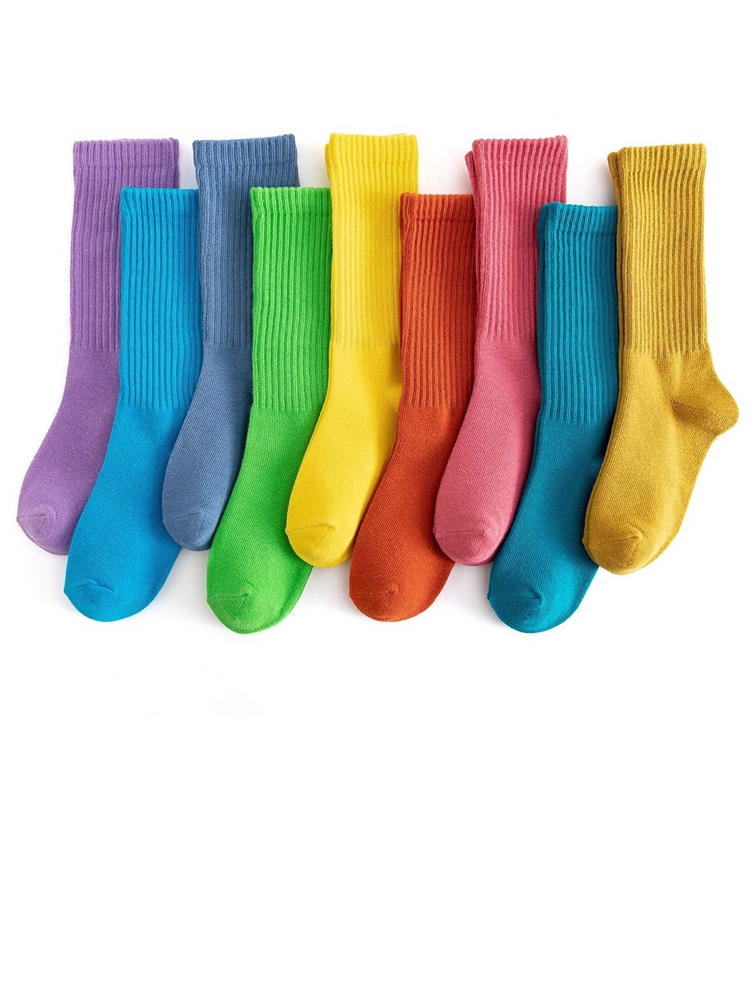 

EL REGALO Unisex Pack Of 9 Patterned Calf-Length Socks, Yellow