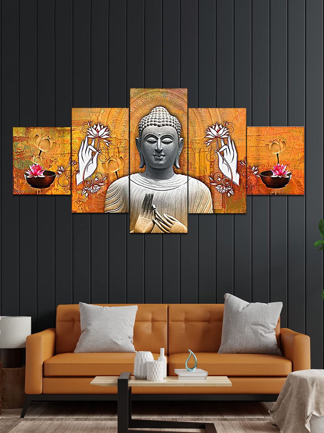 

Perpetual Yellow 5-Pieces Buddha Printed Framed Wall Art