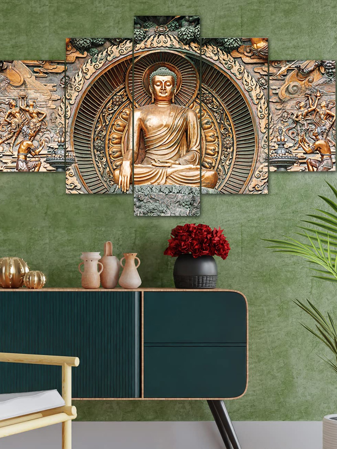 

Perpetual Gold 5-Pieces Buddha Printed Framed Wall Art