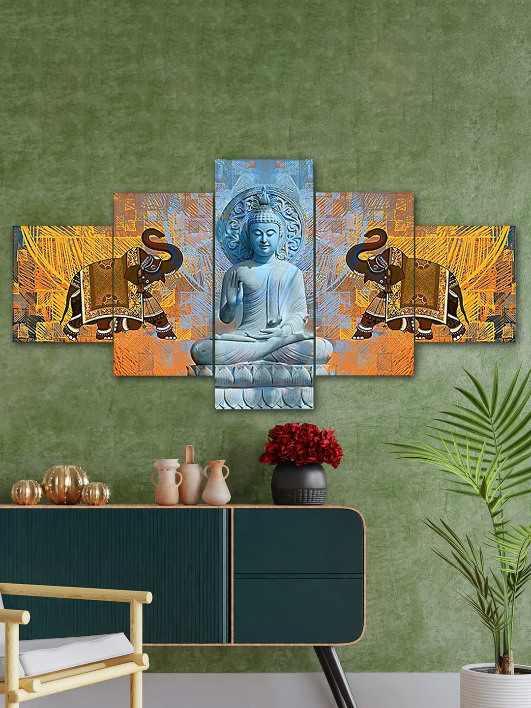 

Perpetual Blue & Yellow 5 Pieces Buddha Paintings Wall Art