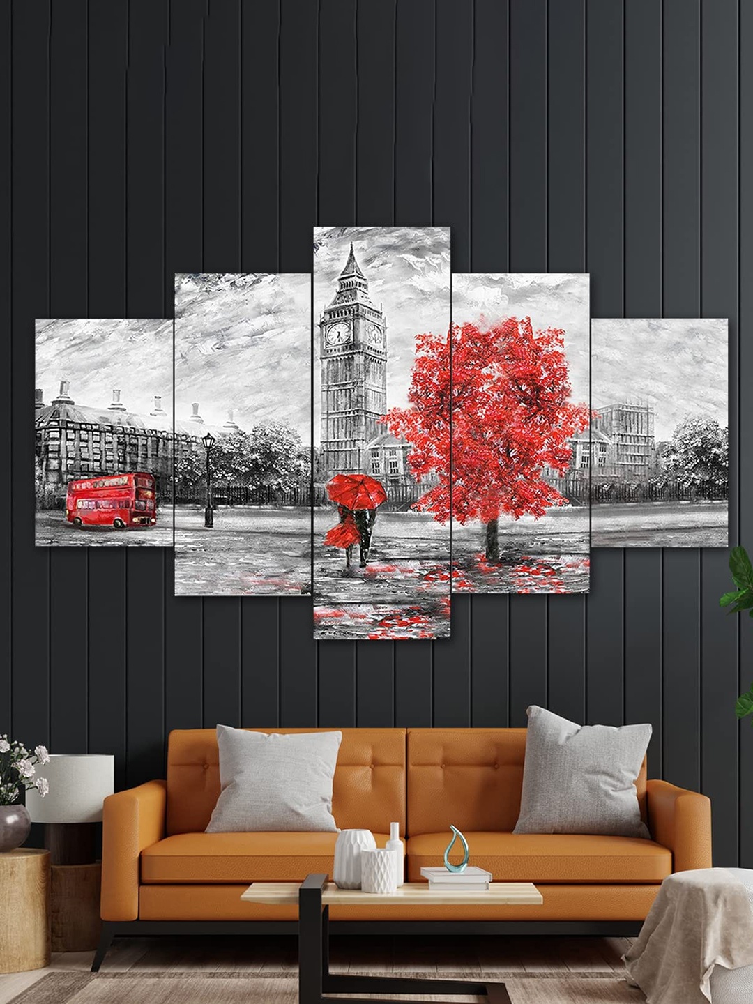 

Perpetual Grey & Red Set Of 5 Modern Art Painting Wall Art