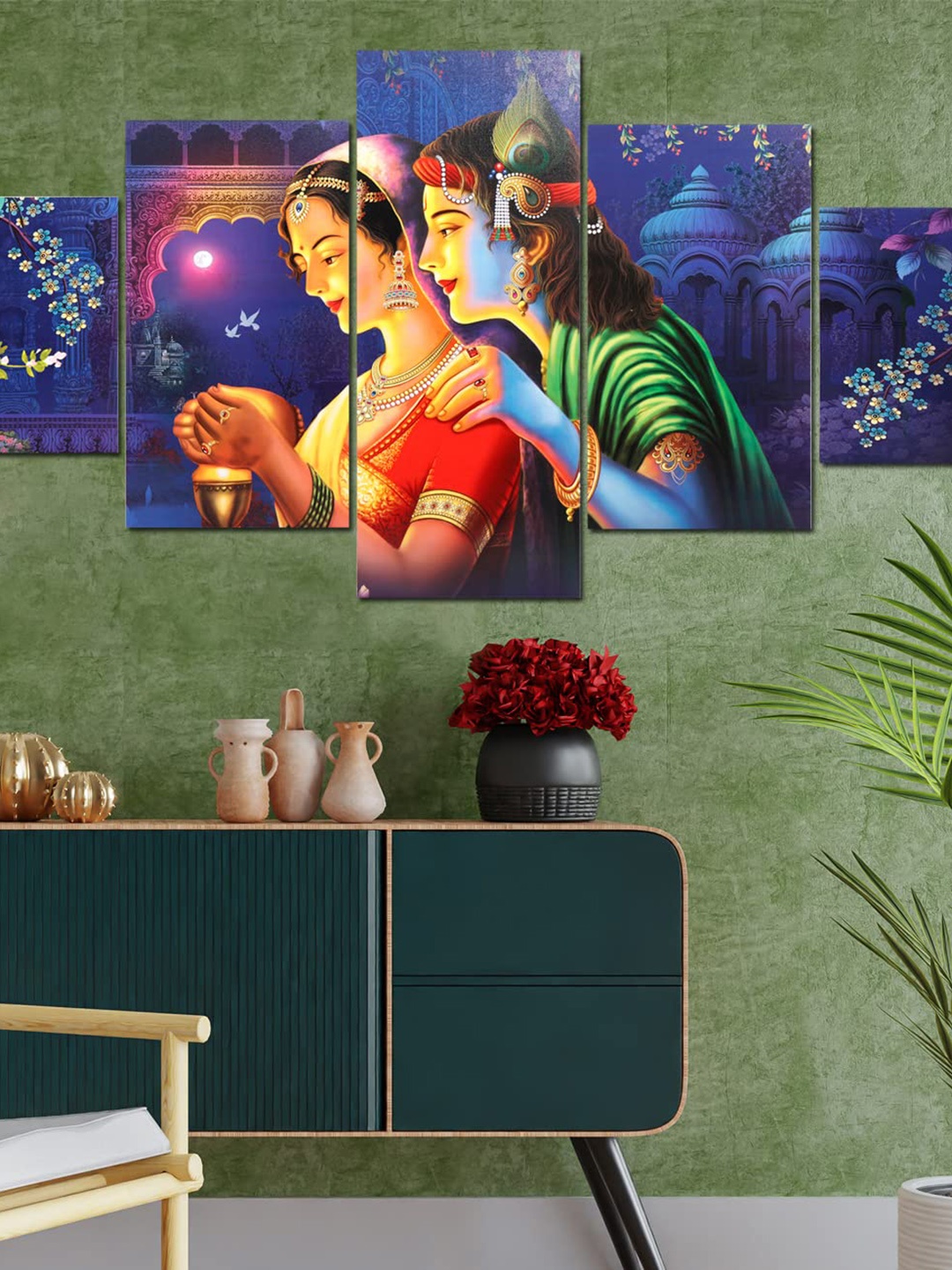 

Perpetual Blue & Yellow 5 Pieces Radha Krishna Paintings Wall Art