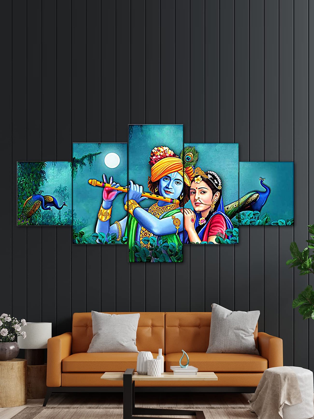 

Perpetual Blue & Pink 5-Pieces Radha Krishna Printed Framed Wall Art