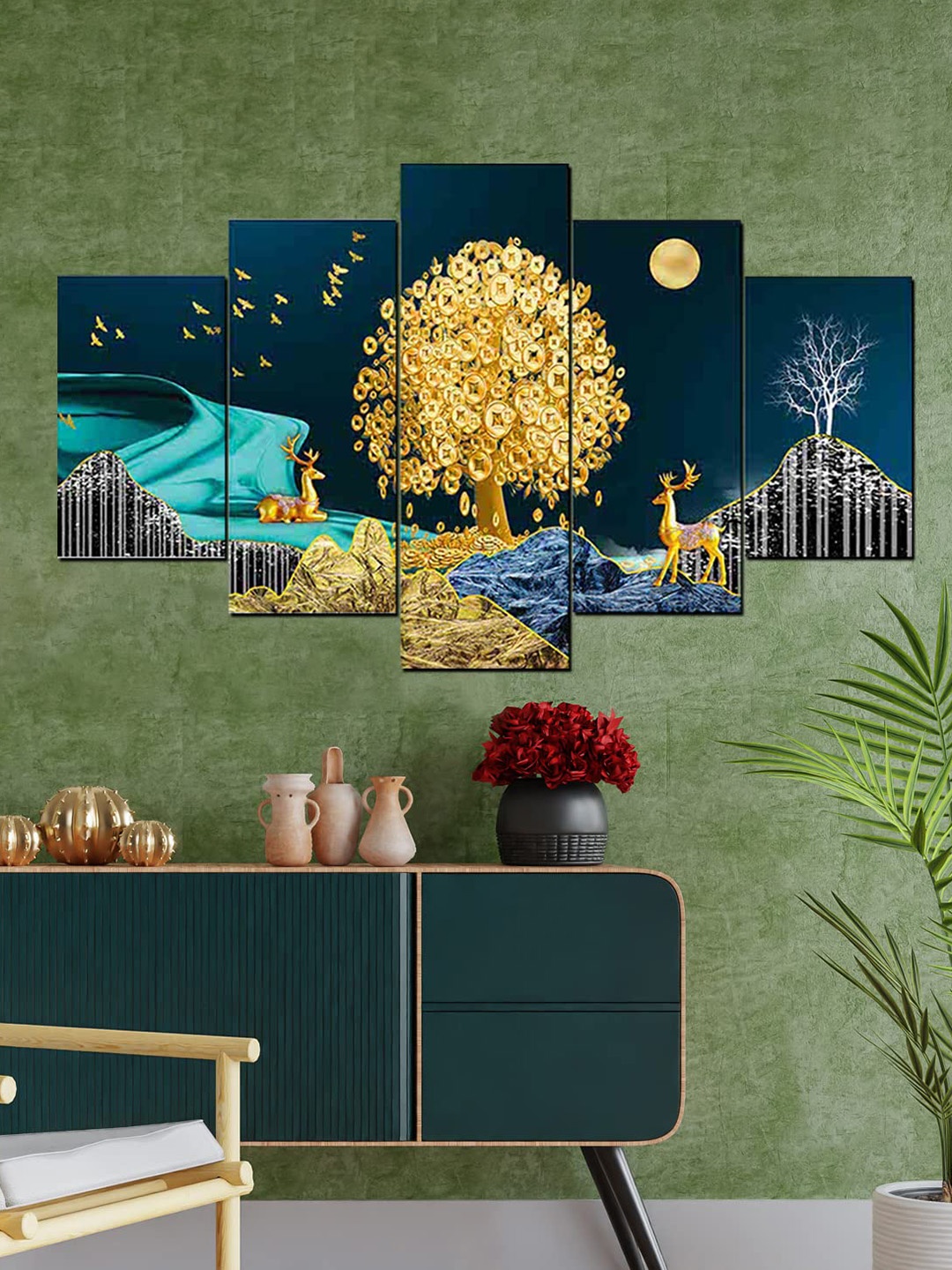 

Perpetual Multicolored Set Of 5 Deer 3d Scenery Painting Wall Art, Multi