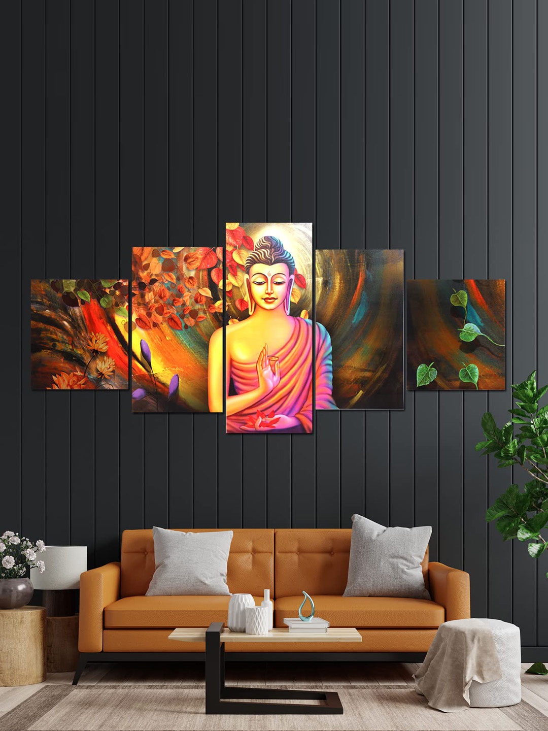 

Perpetual Pink & Yellow 5 Pieces Buddha Paintings Wall Art