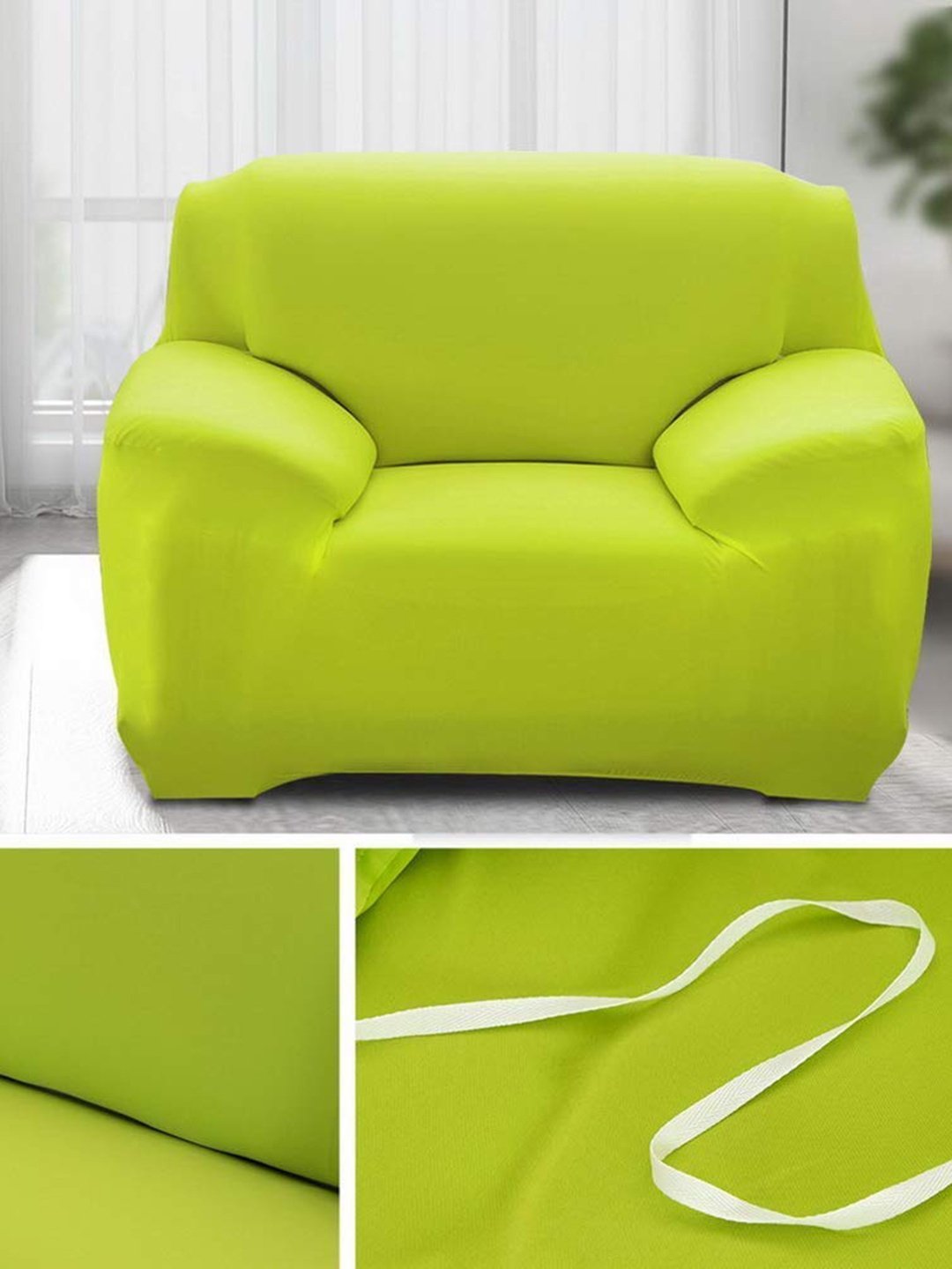 

HOUSE OF QUIRK Lime Green Stretchable Single-Seater Sofa Slipcover