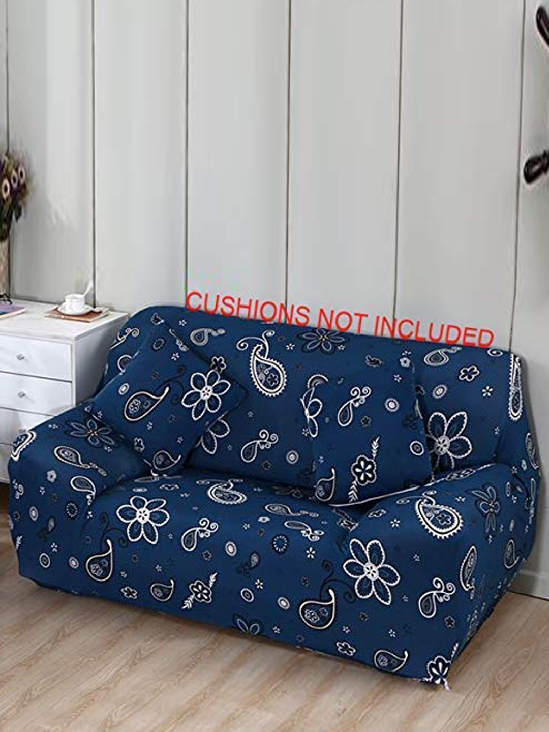 

HOUSE OF QUIRK Universal Blue Floral Printed Stretchable 4-Seater Sofa Slipcover