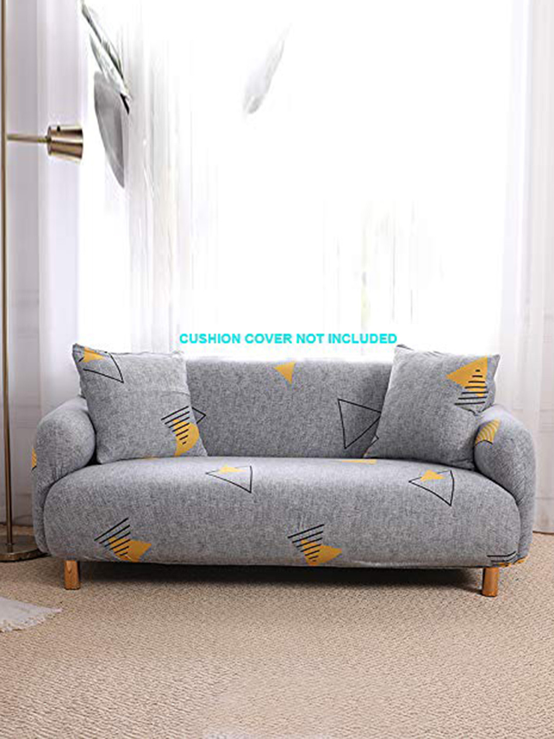 

HOUSE OF QUIRK Universal Grey & Yellow Printed 3-Seater Sofa Slipcover