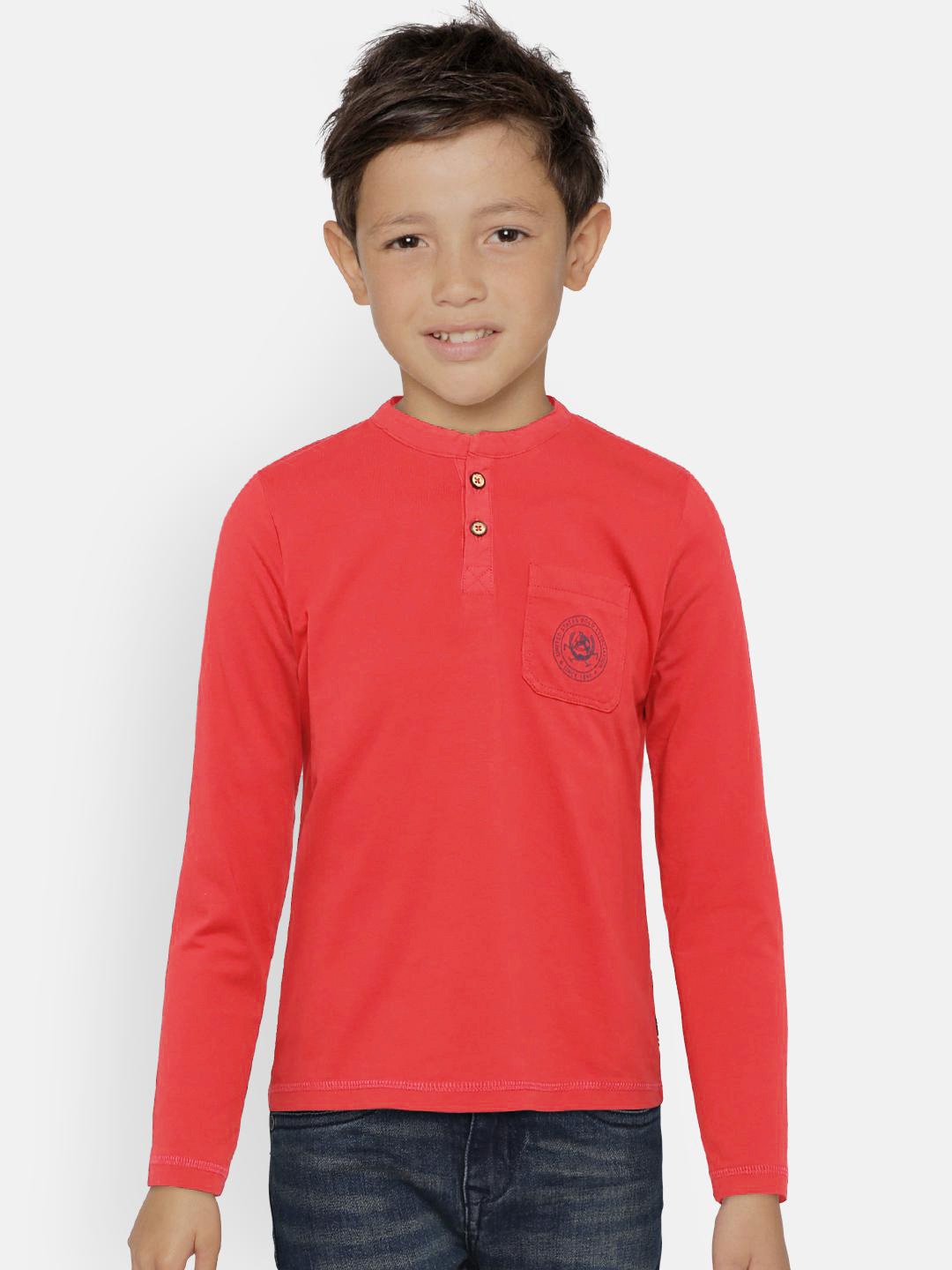

U.S. Polo Assn. Kids Boys Red Solid Mandarin Collar T-shirt