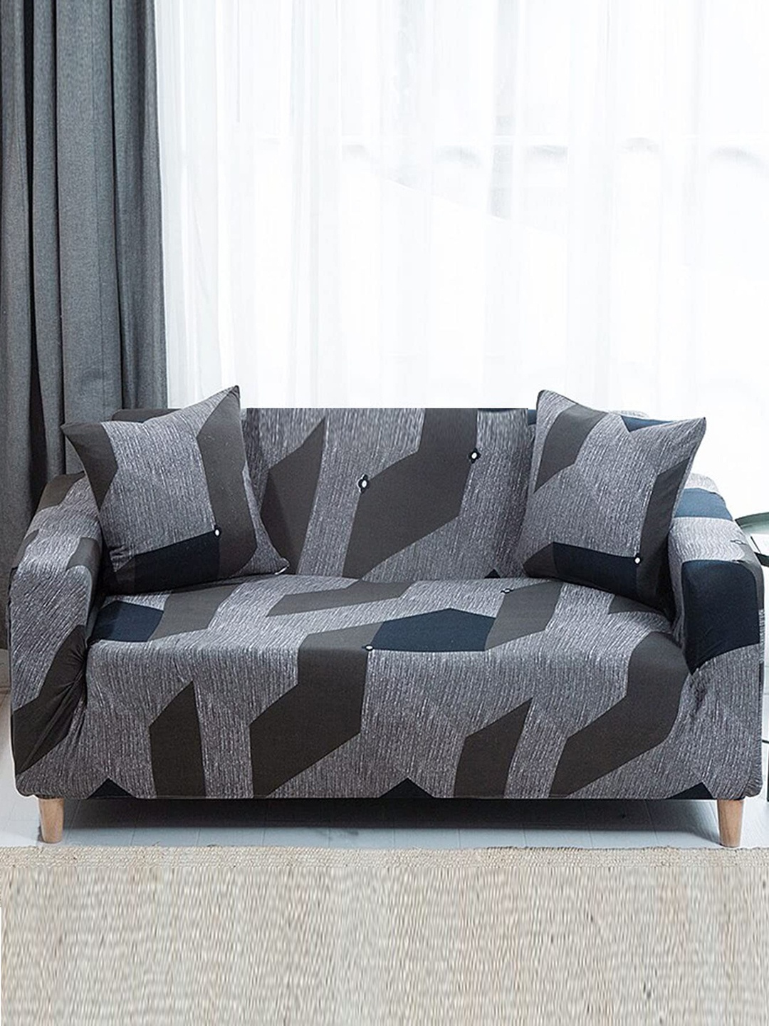 

HOUSE OF QUIRK Universal Grey Printed Double-Seater Sofa Cover