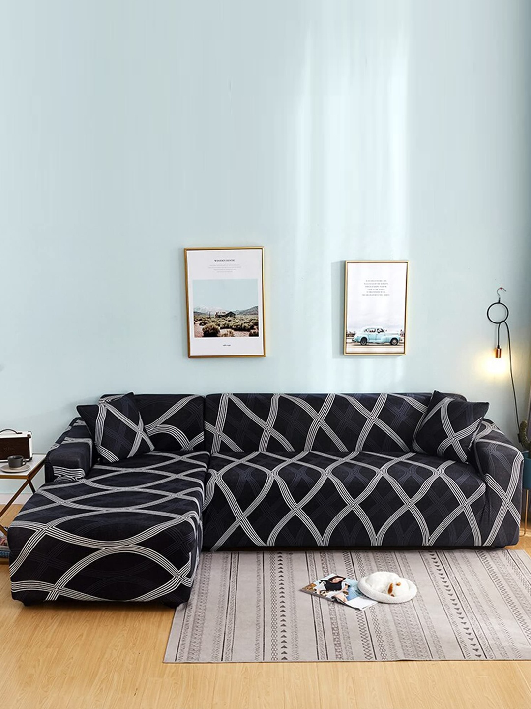 

HOUSE OF QUIRK Grey Melange & White Printed Single Seater Sofa Slipcover
