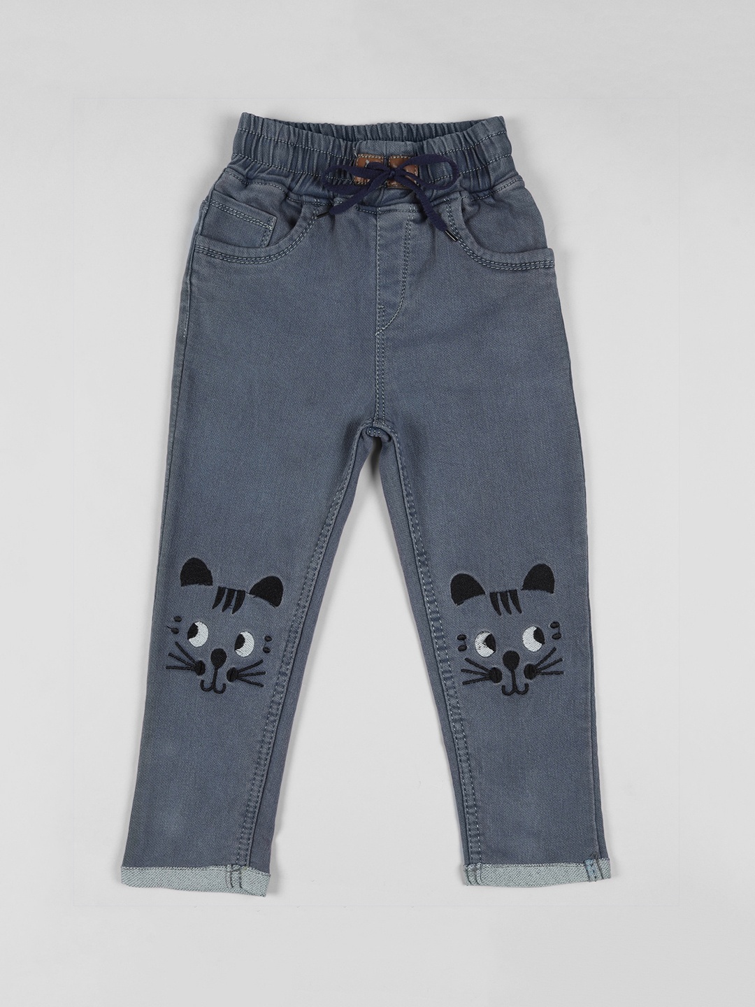 

A-Okay Girls Embroidered Slim Fit Cotton High-Rise Jeans, Grey