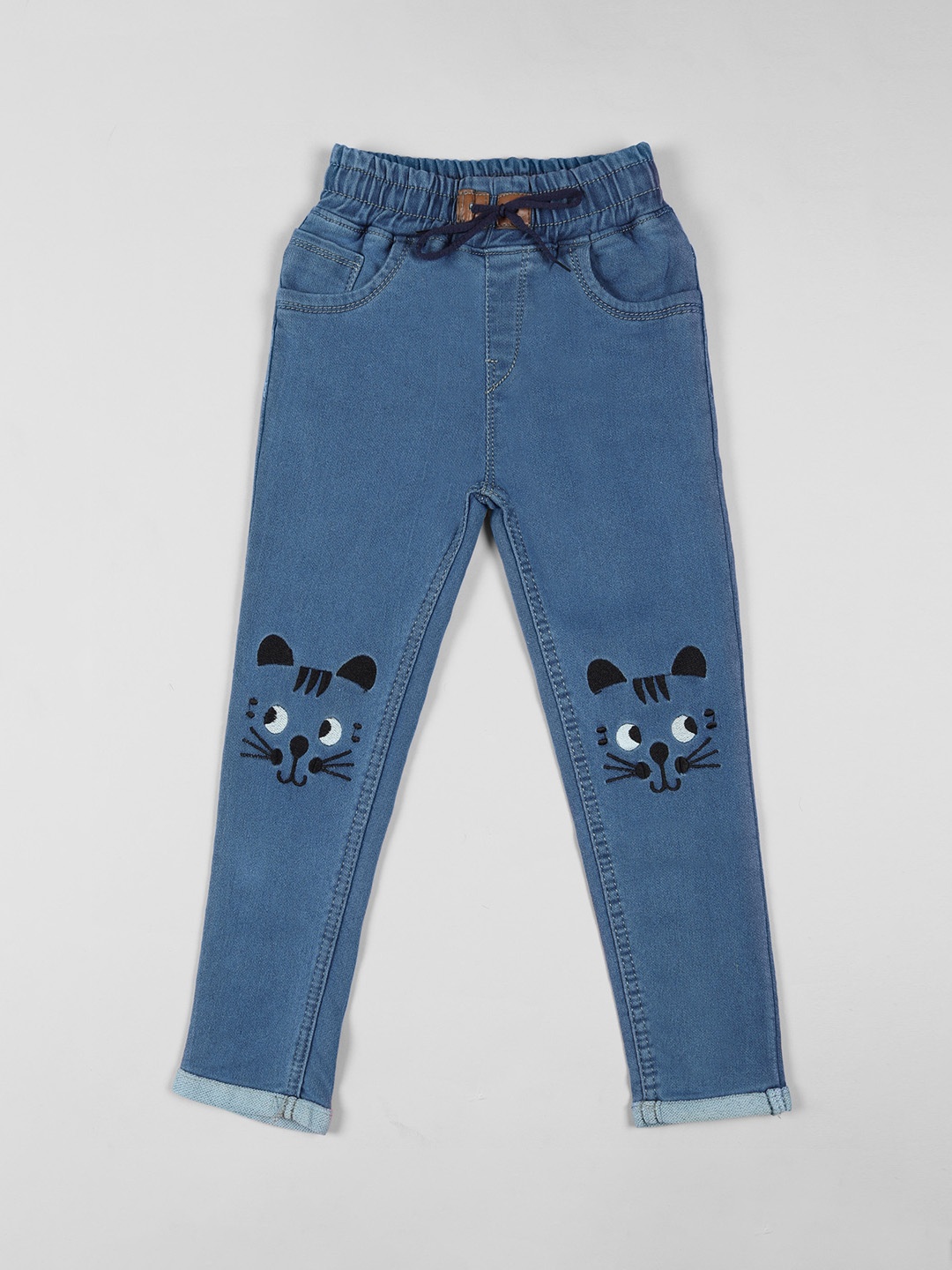 

A-Okay Girls Embroidered Slim Fit Cotton High-Rise Jeans, Blue
