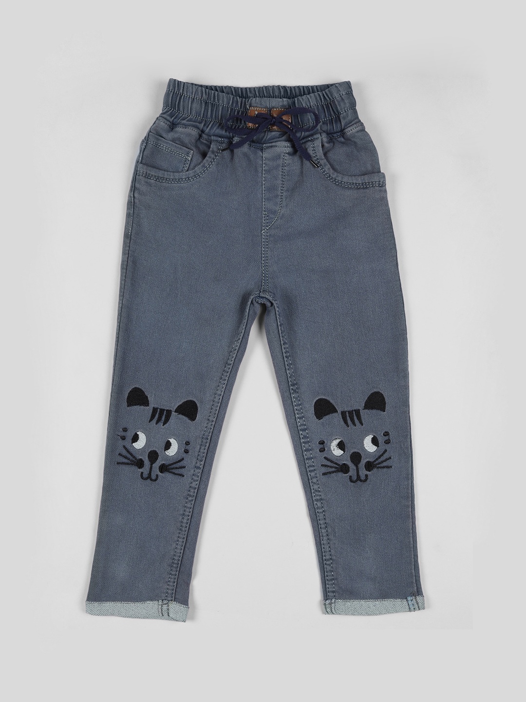 

A-Okay Boys Slim Fit High-Rise Cotton Embroidered Cotton Jeans, Grey