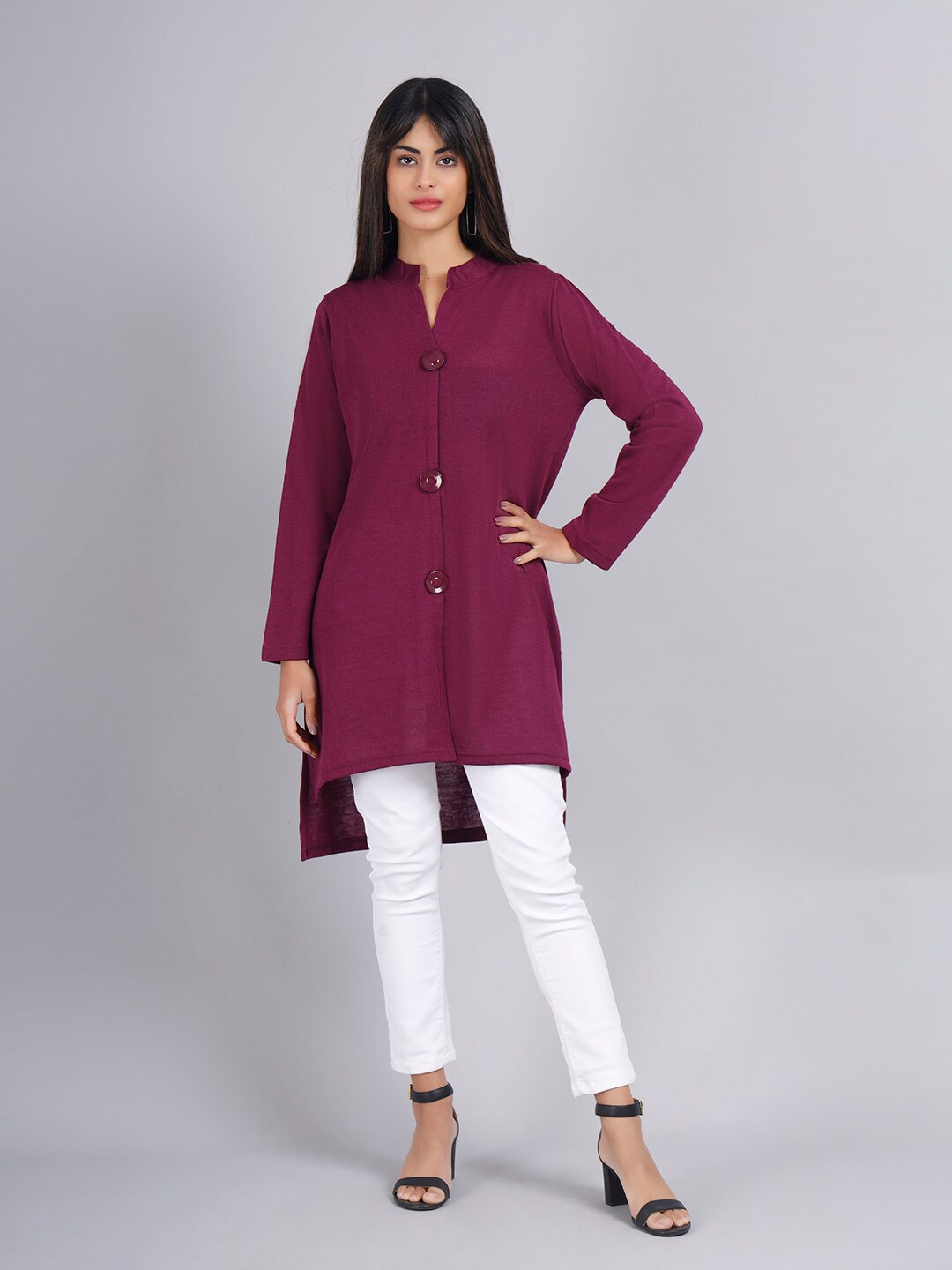 

KEIKO Women Long Sleeves Button Shrug, Purple