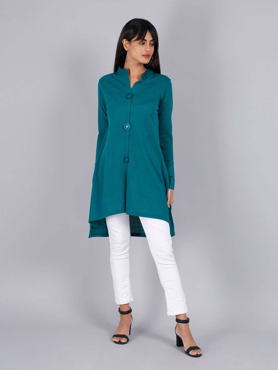 

KEIKO Women Longline Button Shrug, Green