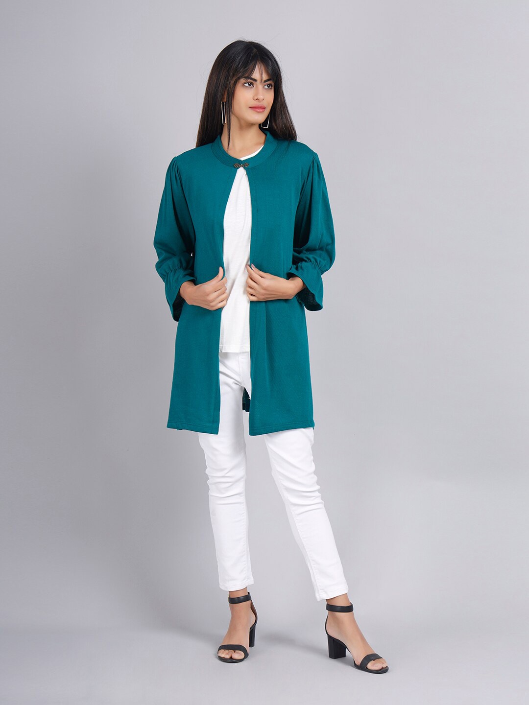 

KEIKO Women Solid Longline Shrug, Green
