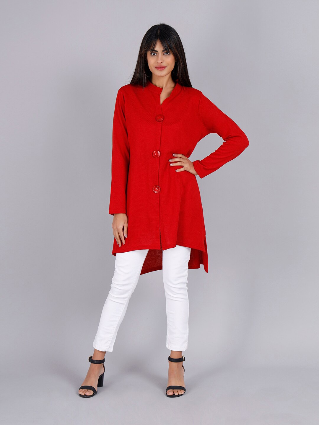 

KEIKO Women Long Sleeves Button Shrug, Red