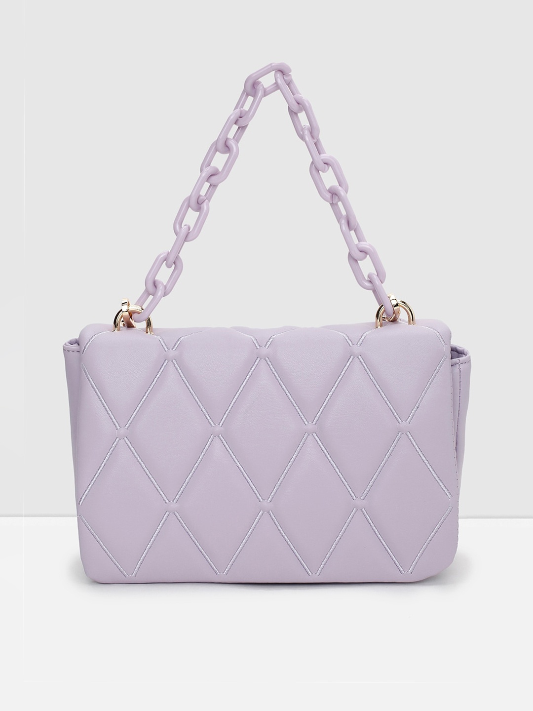 

max Lavender Textured Oversized Quilted Structured Handheld Bag