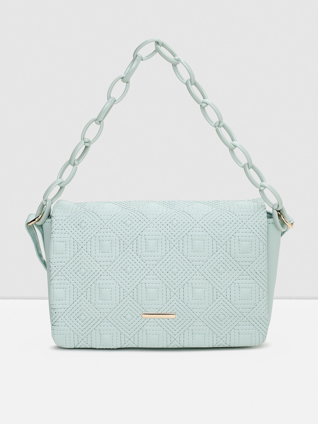 

max Sea Green Textured Quilted Structured Handheld Bag