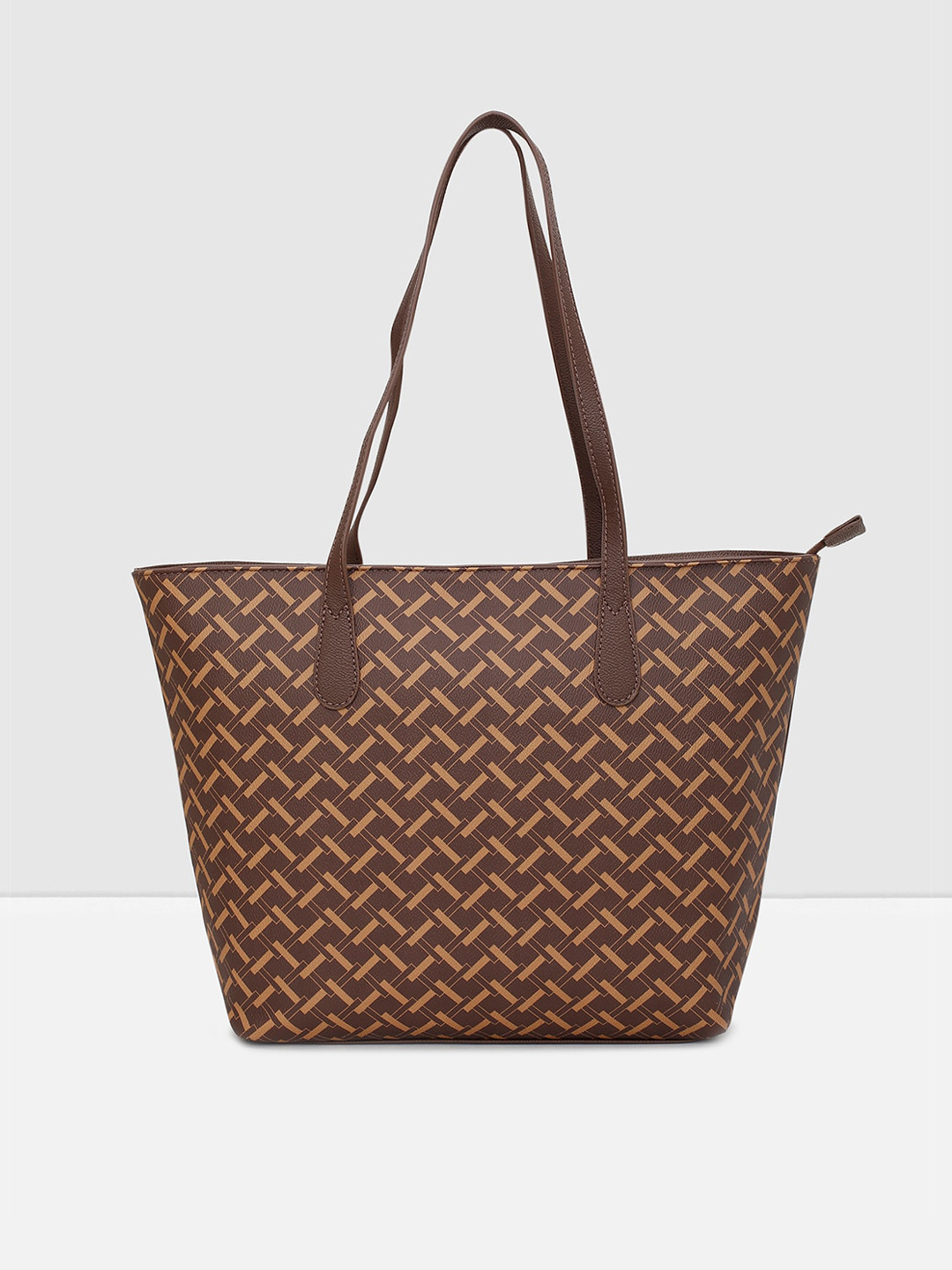 

max Geometric Printed Oversized Structured Tote Bag, Brown