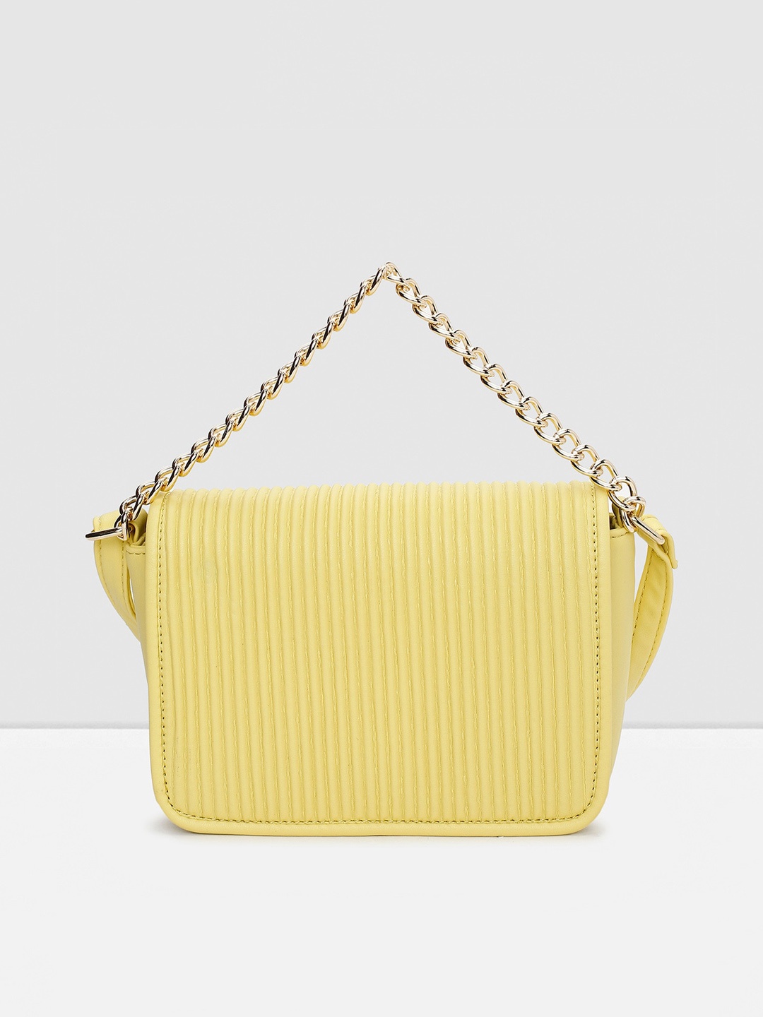 

max Striped Quilted Structured Sling Bag, Yellow